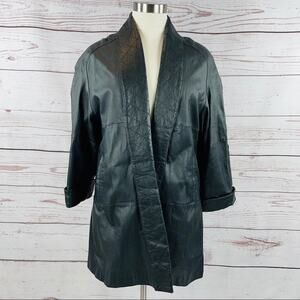 Comint vintage leather trench coat quilted accents shoulder pads